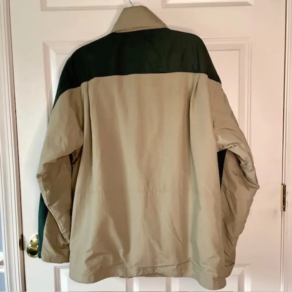 L.L.Bean Mens Large Fleece Lined Outdoor Jacket Green Tan Coat Heritage Outdoor
